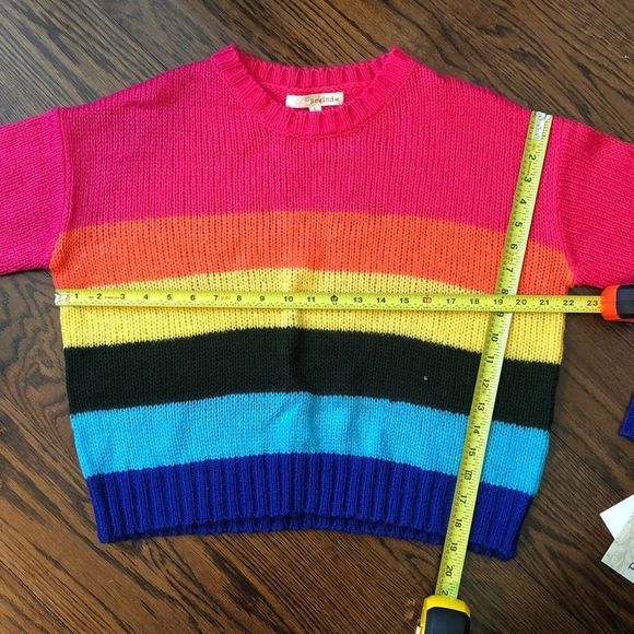 REWIND Womens Bold Rugby Stripe Colorful Lightweight Crewneck Sweater Sz Large - Picture 3 of 8